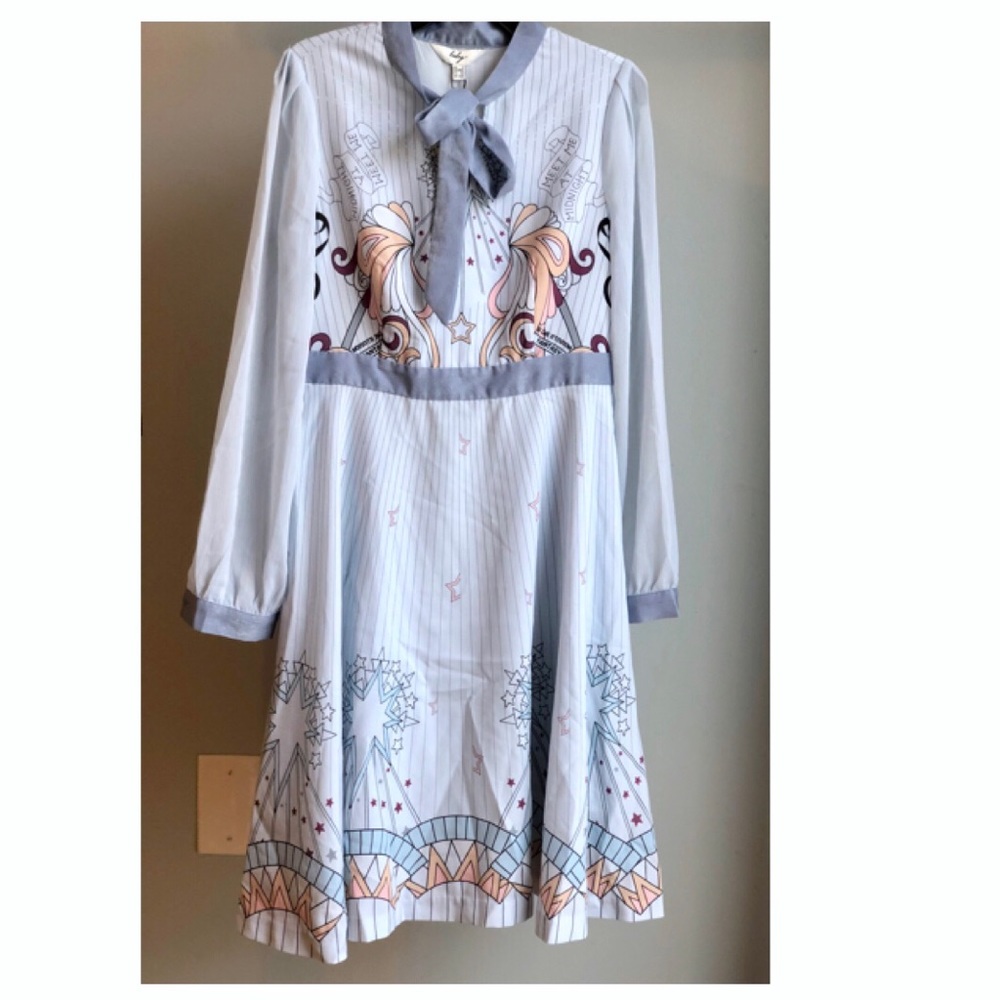 Lily 2019 Fall Tie Collar Print Dress